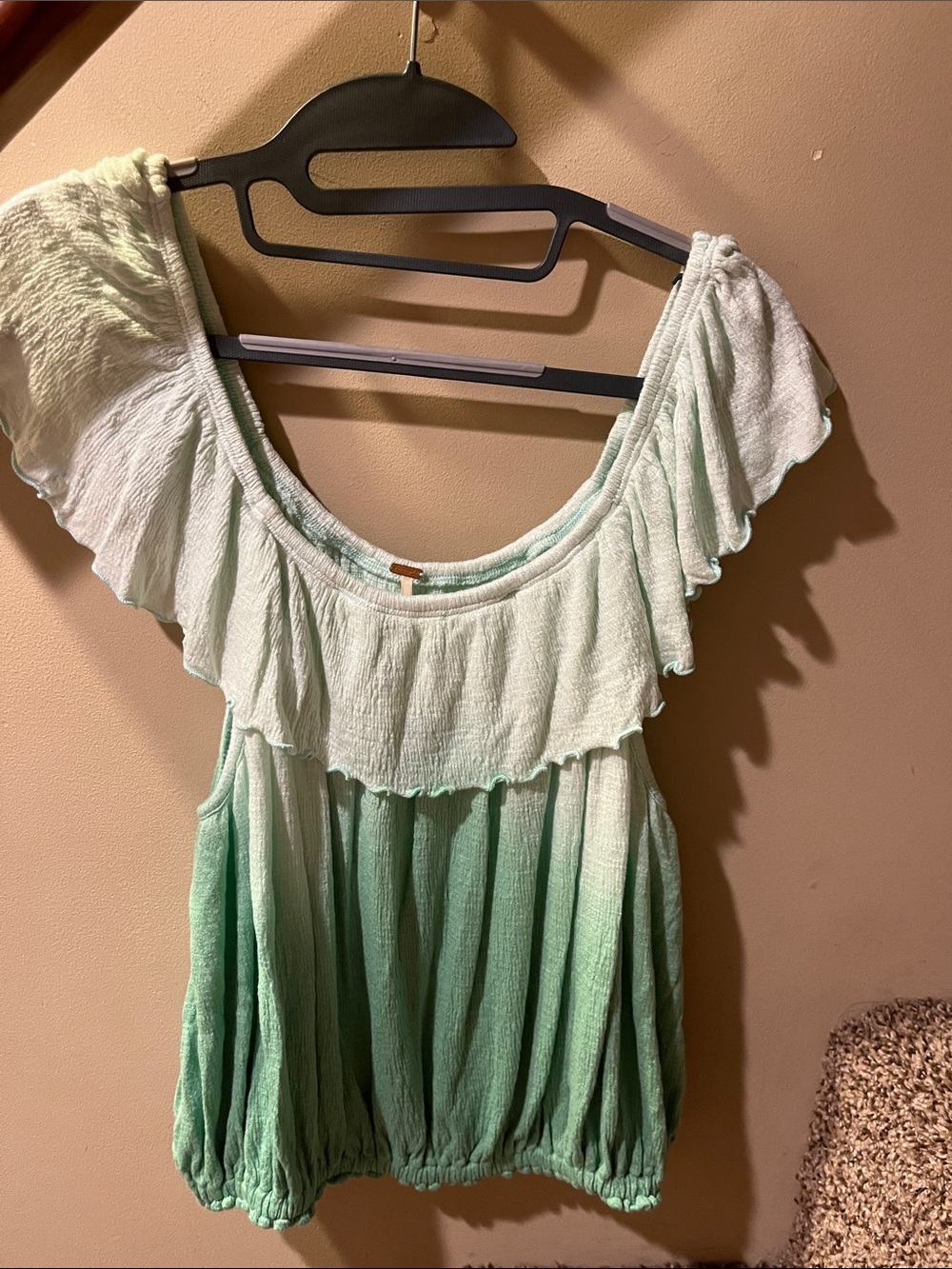Free People Mint Ombre Ruffle Top